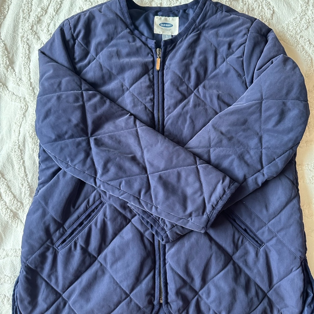 Old Navy Diamond-Quilted Zip Jacket Navy Blue With Zip‎ Front Soft Unisex